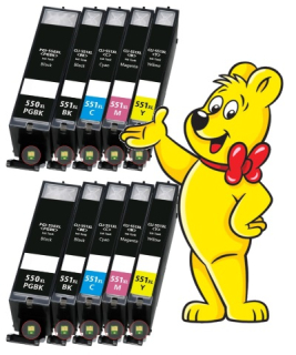 2x Multipack 5ks Canon CLI-551XL a PGI-550XL - kompatibilní + HARIBO 175g